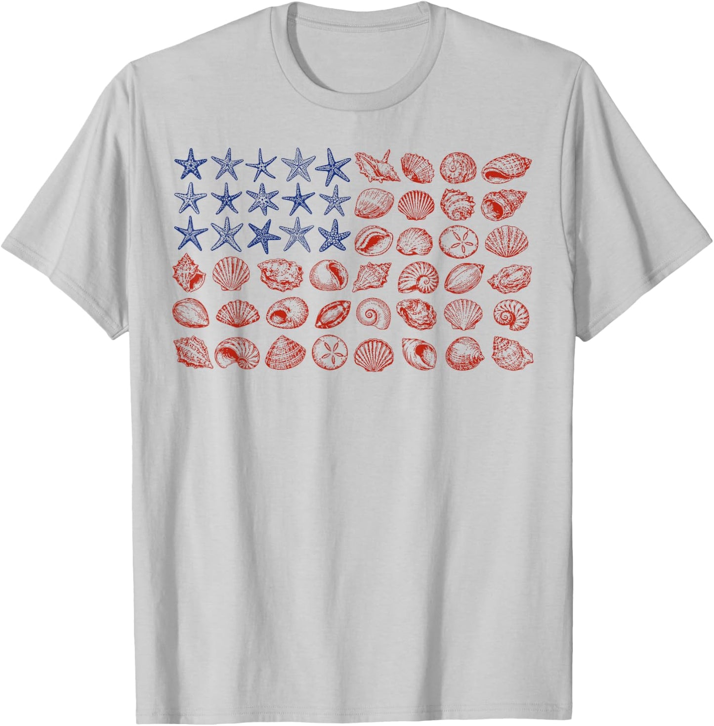 Seashell USA Flag 4th of July Women Kids Summer T-Shirt - T-Shirt | Ash