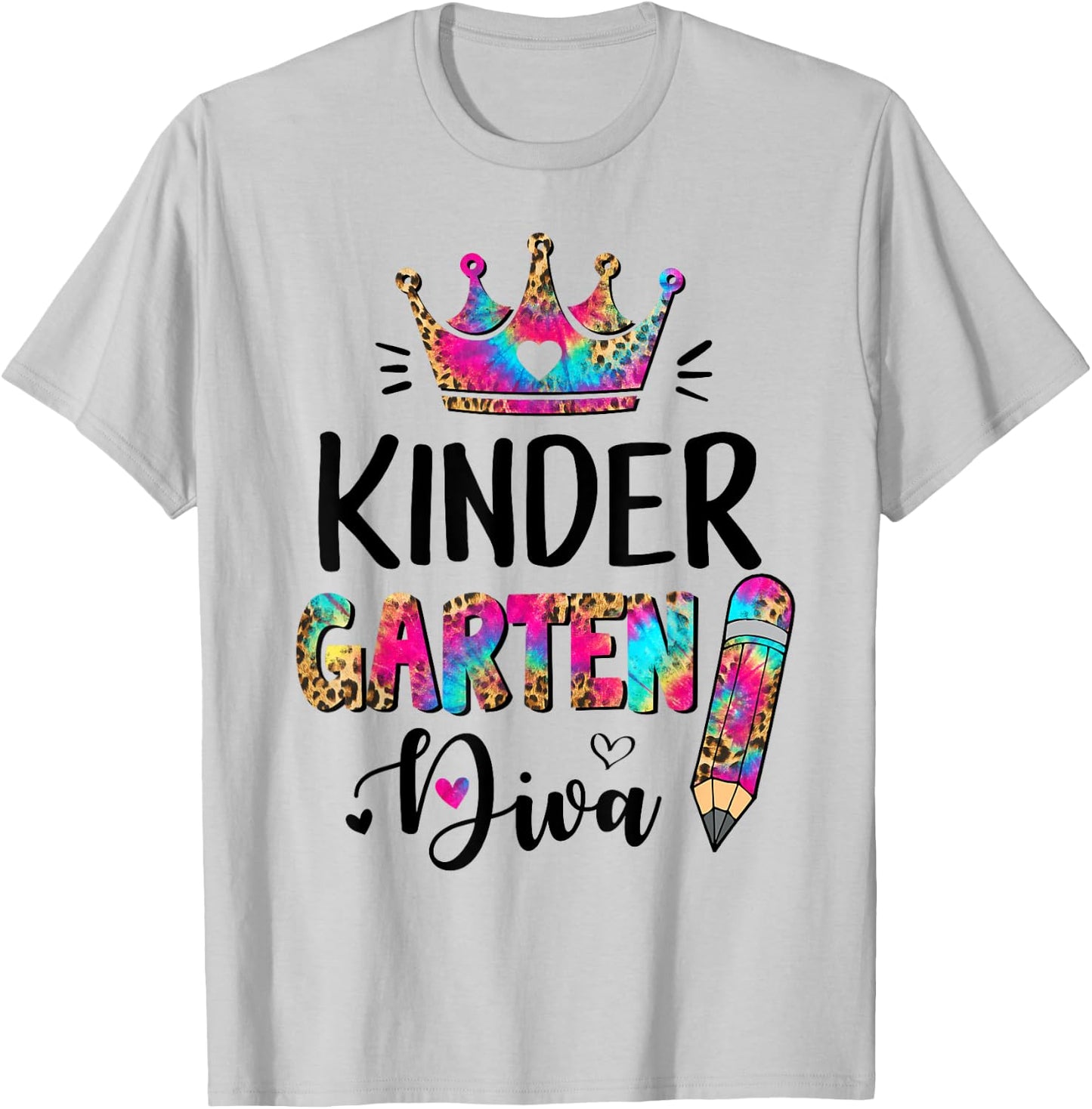 Crush Kindergarten Diva Leopard Tie Dye Back to School Kids T-Shirt - T-Shirt | Ash