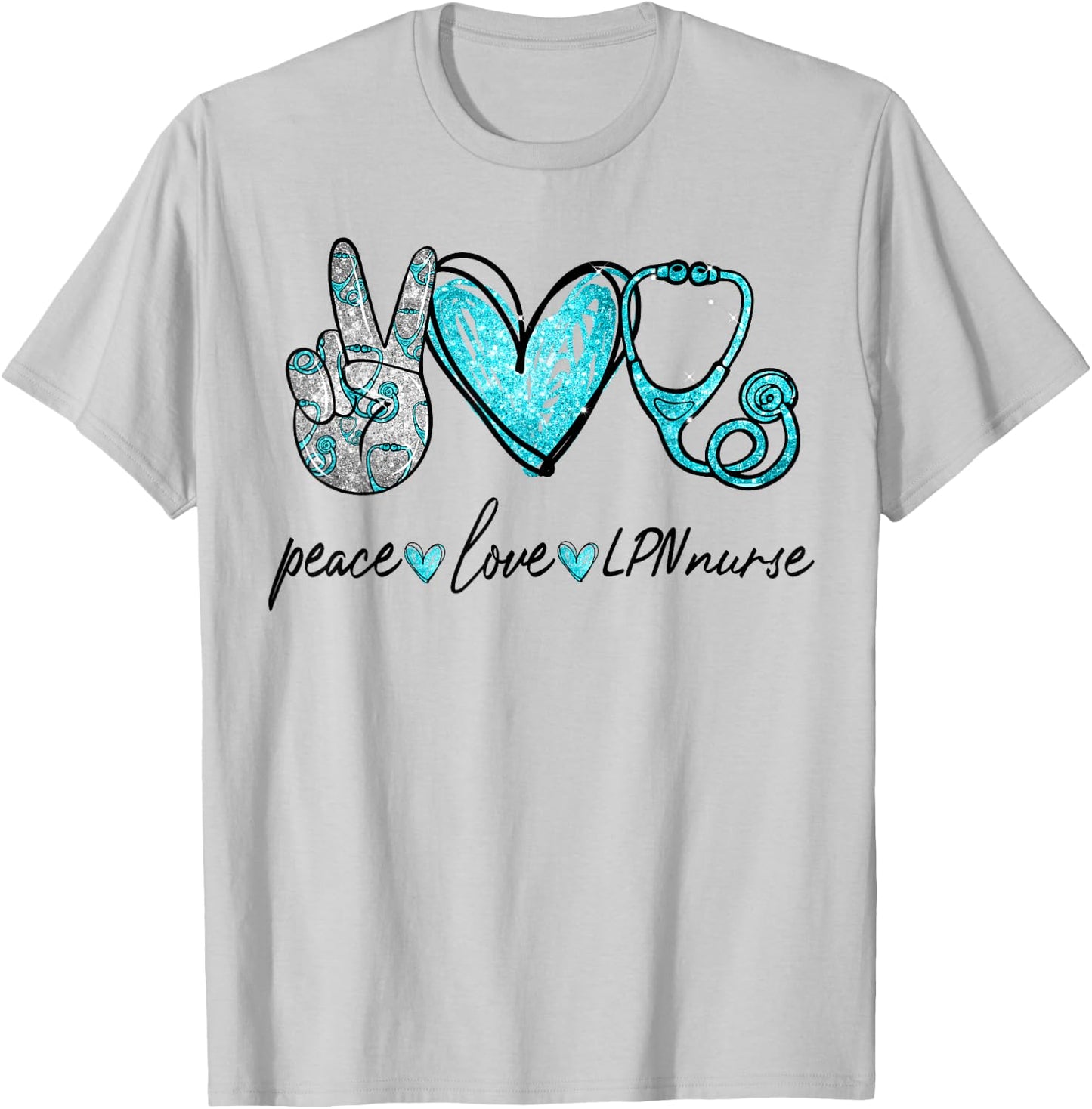 Peace Love LPN Nurse Hand Sign Peace Lovers T-Shirt - T-Shirt | Ash