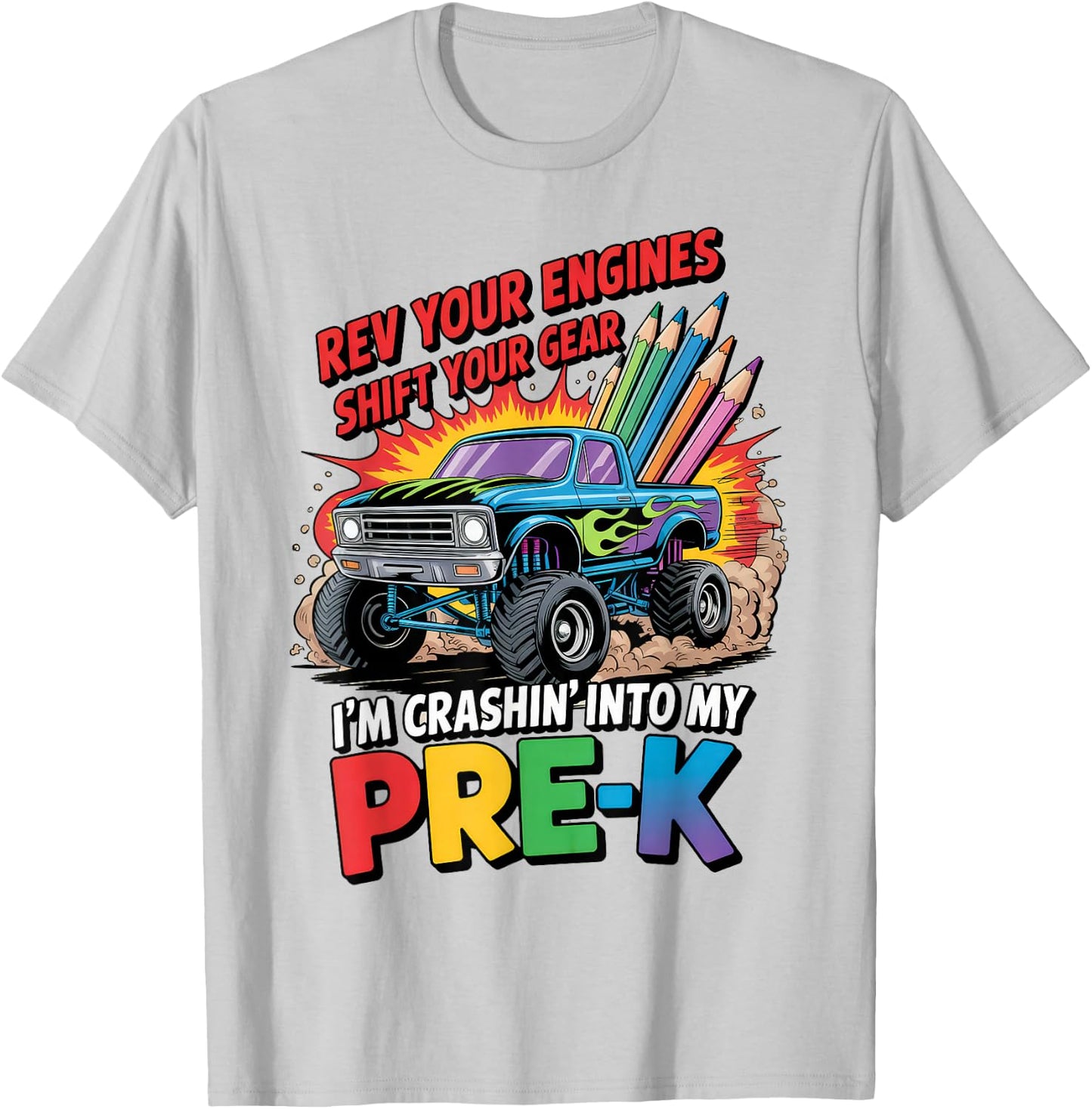 Back to School Pre-K Preschool Monster Truck First Day Boys T-Shirt - T-Shirt | Ash