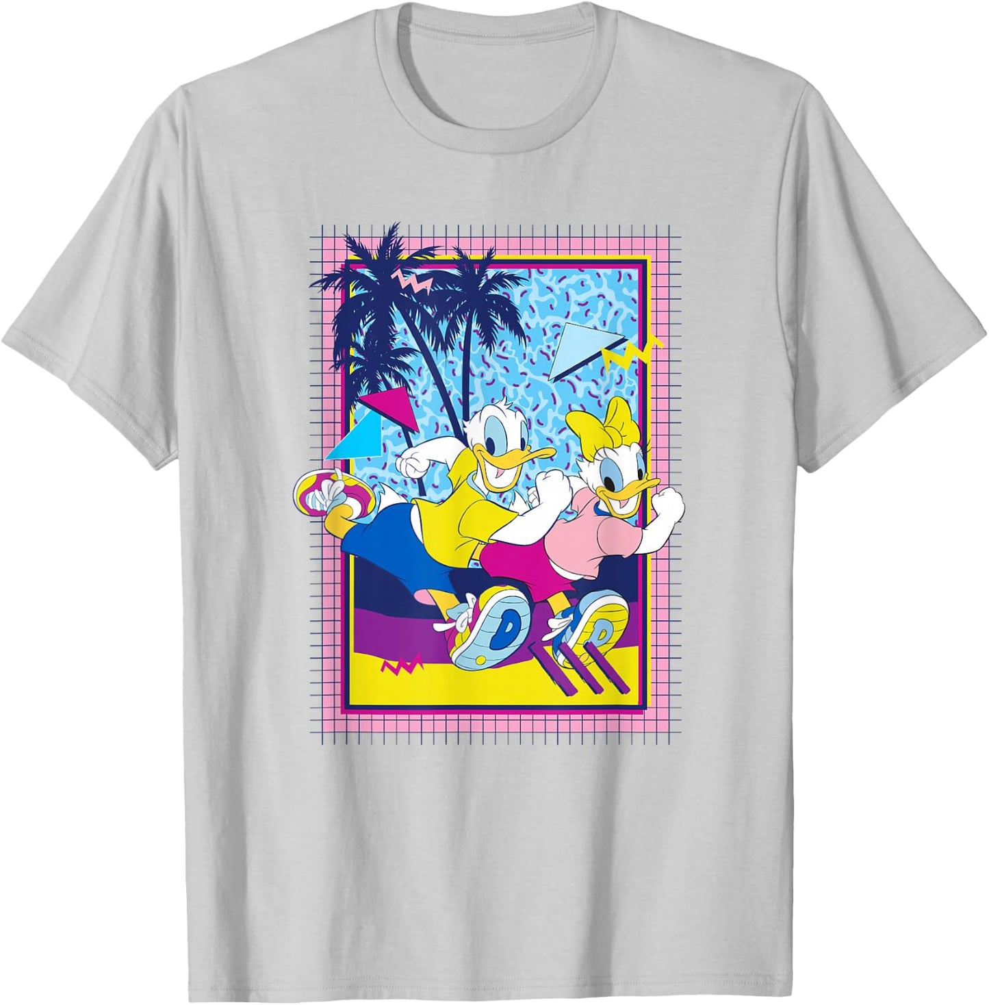 Disney Mickey And Friends Donald And Daisy Retro Run Poster T-Shirt - T-Shirt | Ash