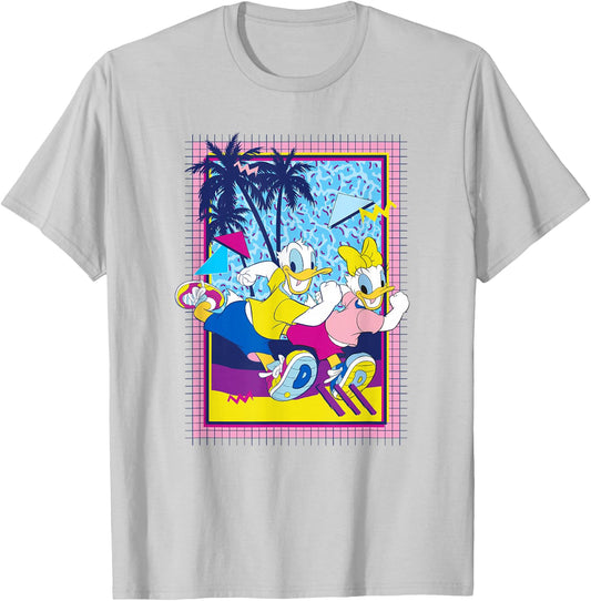 Disney Mickey And Friends Donald And Daisy Retro Run Poster T-Shirt - T-Shirt | Ash