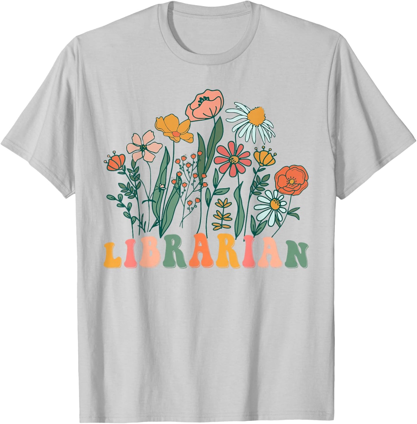 Groovy Wildflower Librarian T-Shirt - T-Shirt | Ash