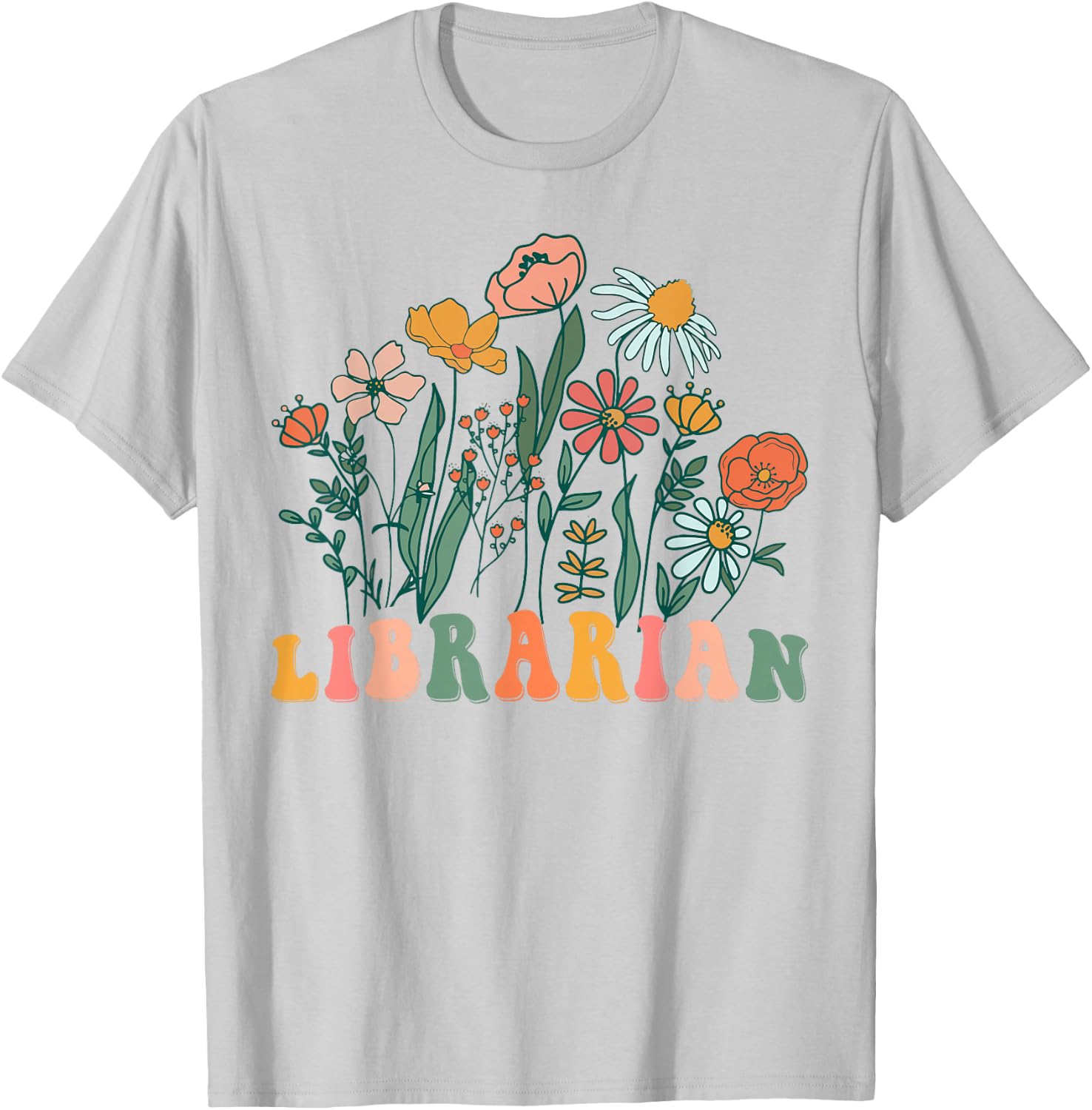 Groovy Wildflower Librarian T-Shirt - T-Shirt | Ash
