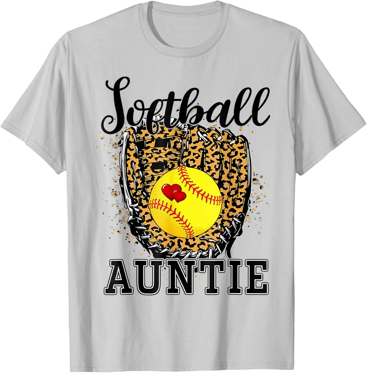Softball Auntie Leopard Game Day Aunt Mother T-Shirt - T-Shirt | Ash
