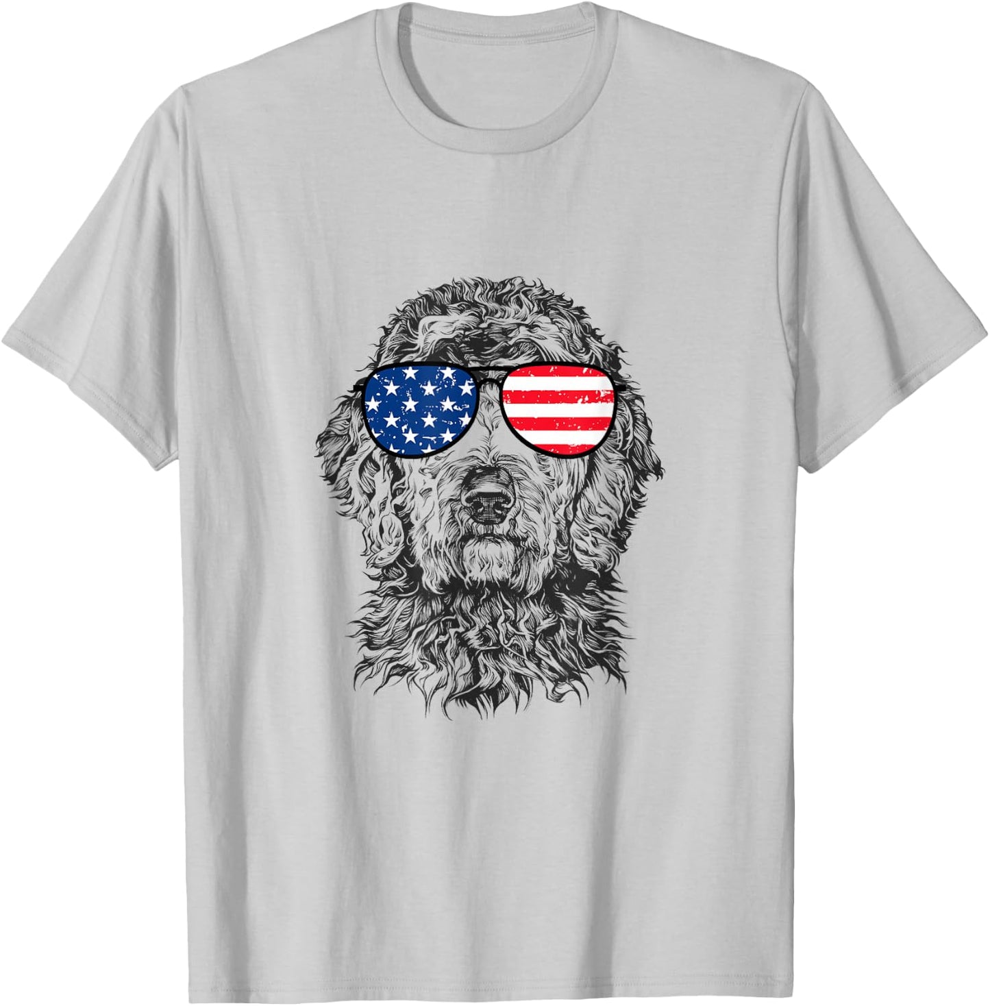 4th of July Goldendoodle Doodle Dog Patriotic USA Sunglasses T-Shirt - T-Shirt | Ash