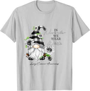 In November We Wear White for Lung Cancer Awareness Gnome T-Shirt - T-Shirt | Ash