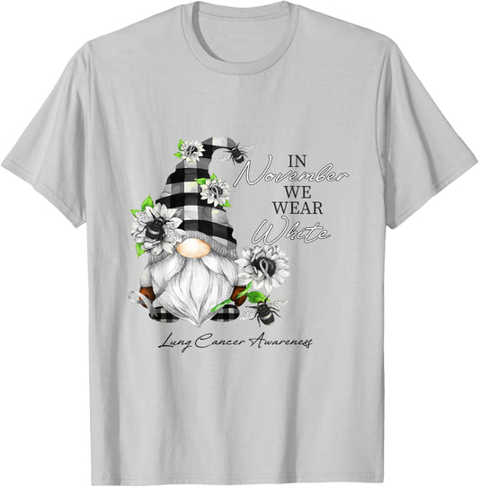 In November We Wear White for Lung Cancer Awareness Gnome T-Shirt - T-Shirt | Ash