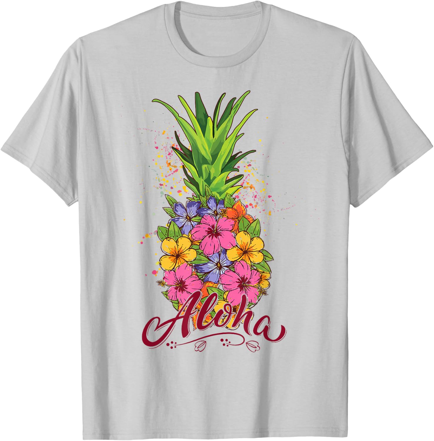Hibiscus Aloha Hawaiian Pineapple Teen Girls Youth T-Shirt - T-Shirt | Ash