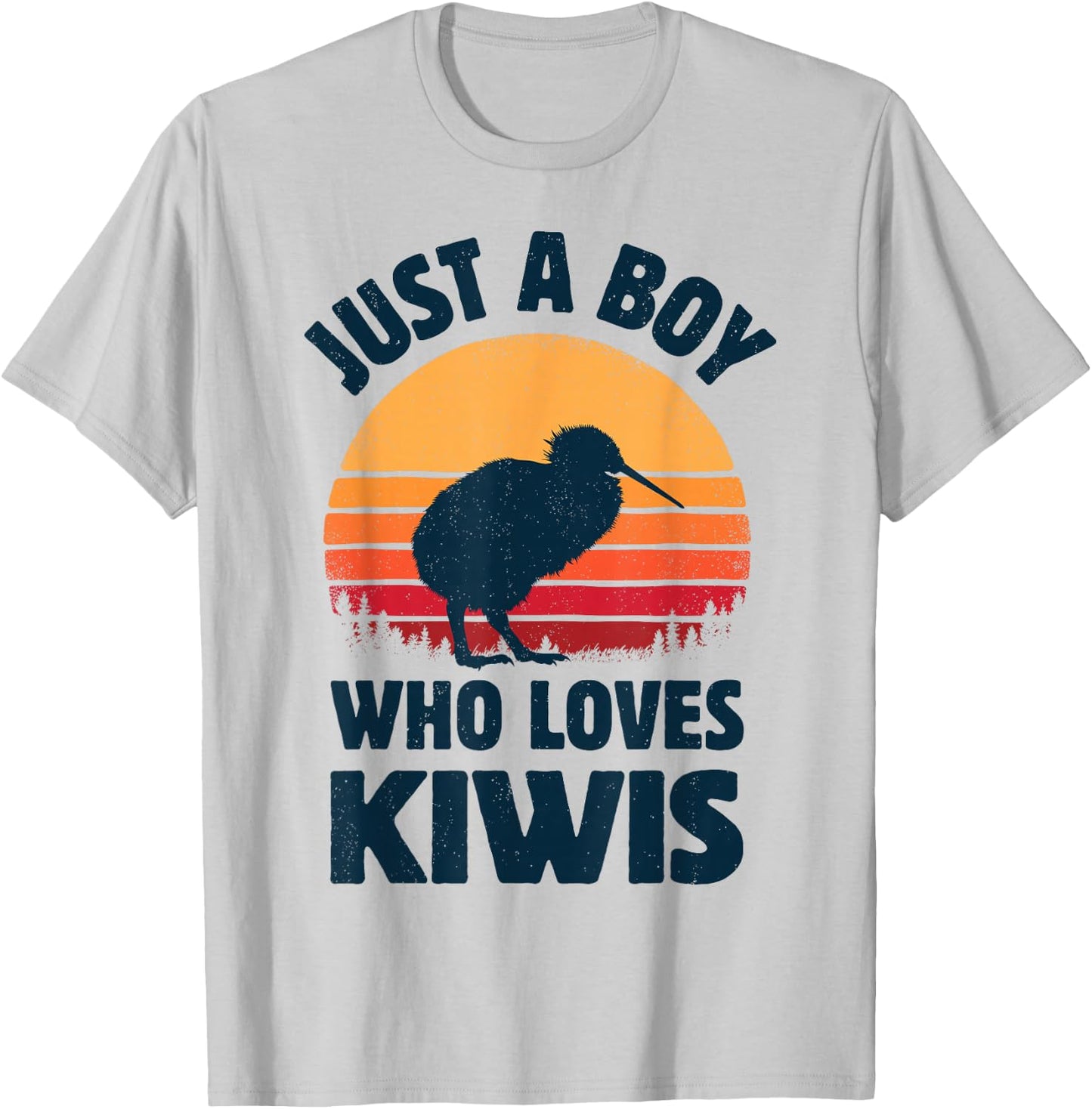 Kiwi Just A Boy Who Loves Kiwis Bird Retro Vintage Sunset T-Shirt - T-Shirt | Ash