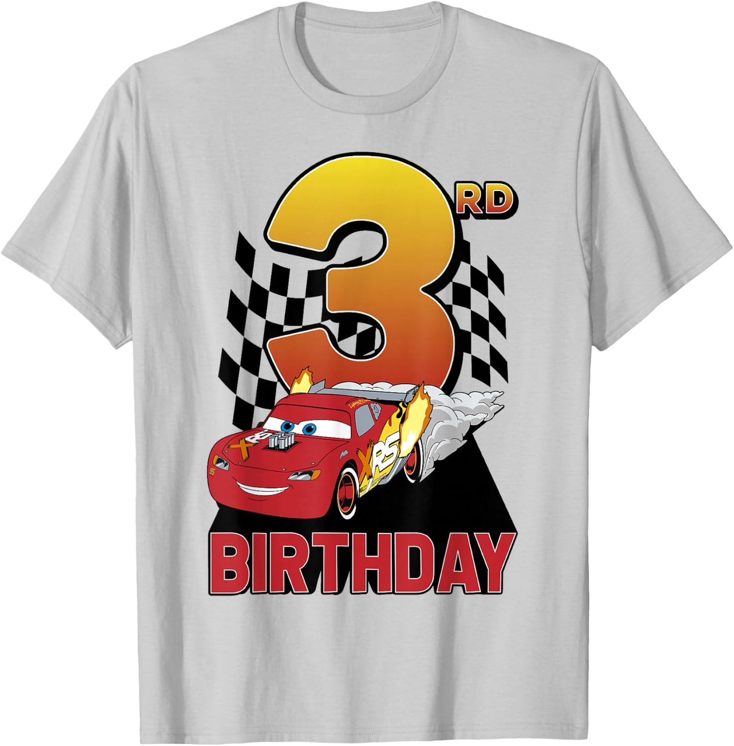 Disney Pixar Cars Lightning McQueen 3rd Birthday Race Logo T-Shirt - T-Shirt | Ash