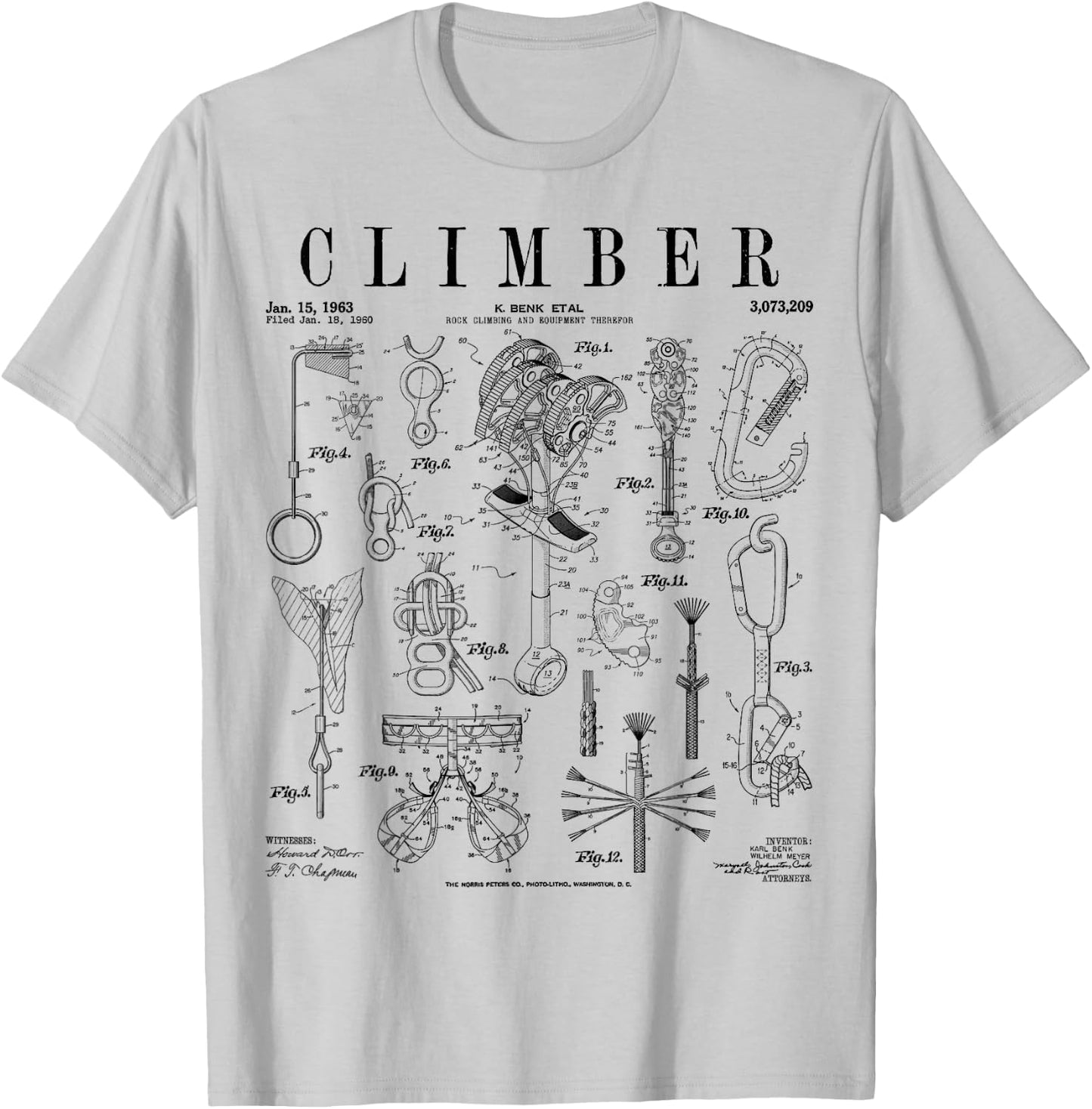 Climber Rock Climbing Bouldering Vintage Patent Print T-Shirt - T-Shirt | Ash