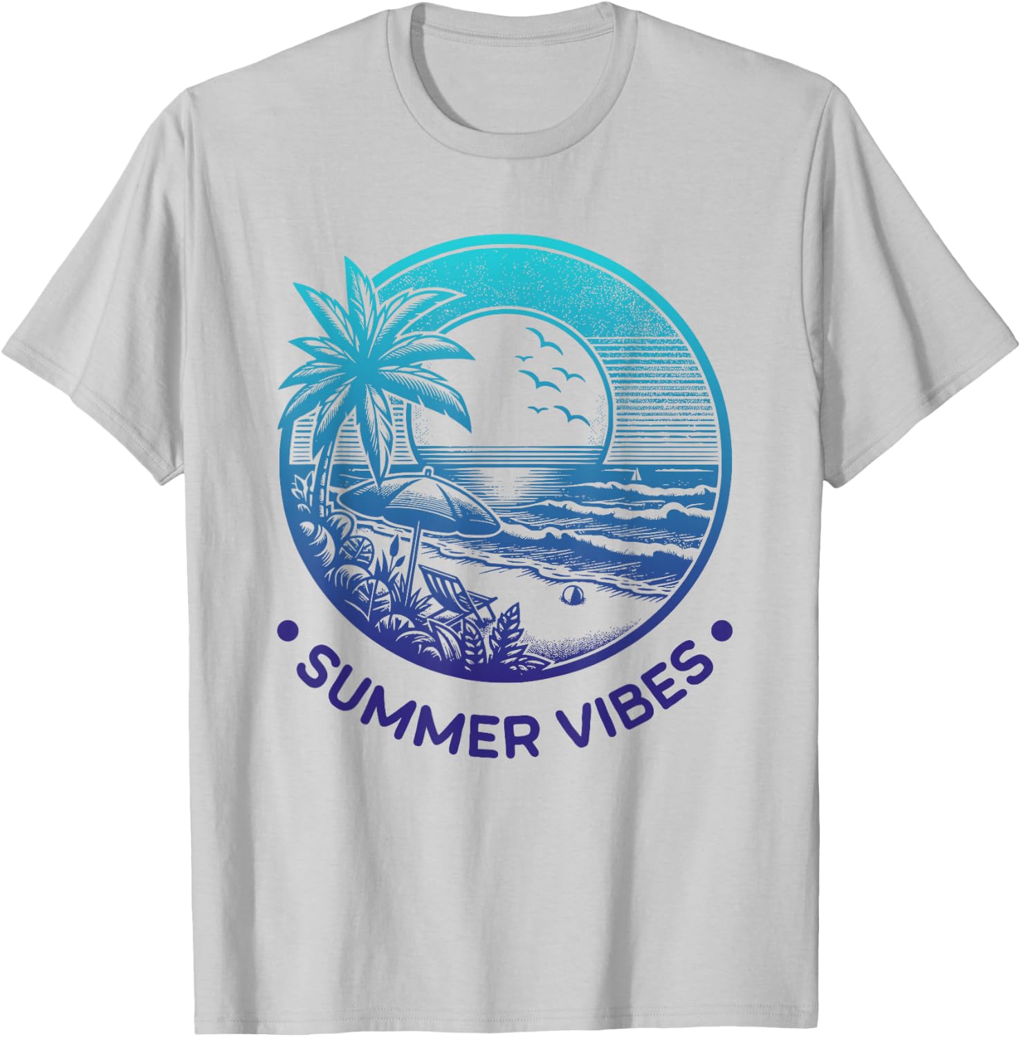 Summer Vibes Tropical Retro Beach Sunset Palm Trees T-Shirt - T-Shirt | Ash