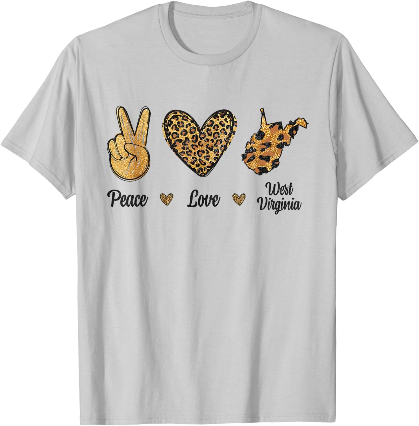 Peace Love West Virginia Leopard Flag Map Souvenirs Men Kids T-Shirt - T-Shirt | Ash