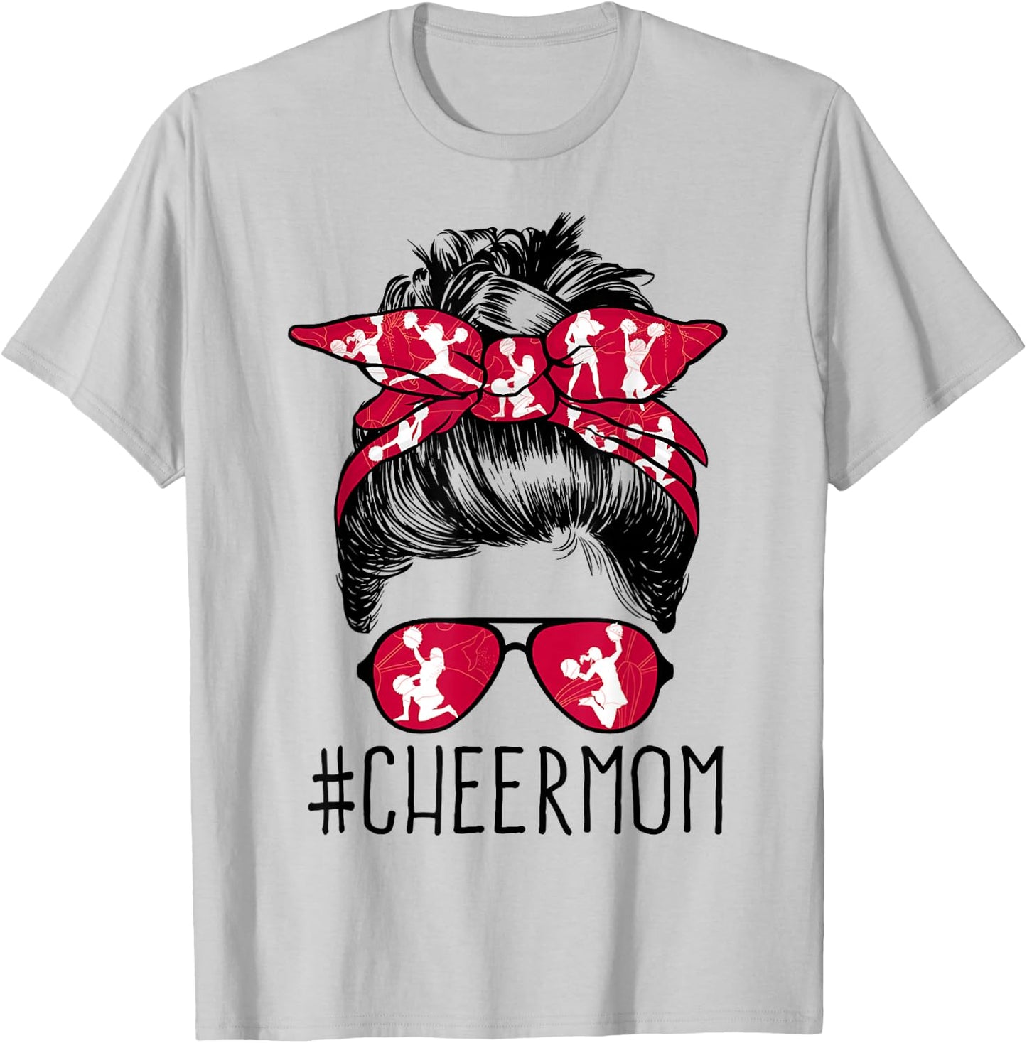 Cheer Mom Cheerleader Mama Life Messy Bun Mother's Day T-Shirt - T-Shirt | Ash