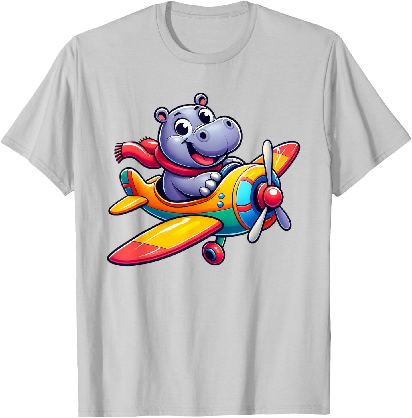 Pilot Hippo Flying Airplane T-Shirt - T-Shirt | Ash