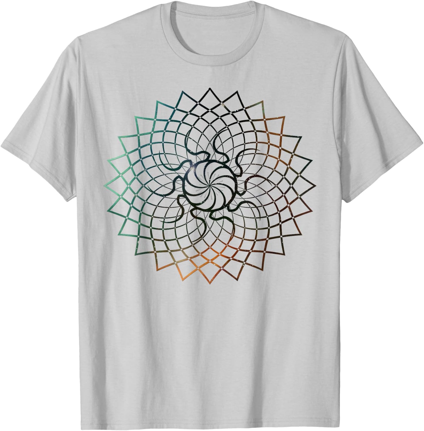 Mandala Geometry Sacred Fractal Art Yoga Good Vibe T-Shirt - T-Shirt | Ash