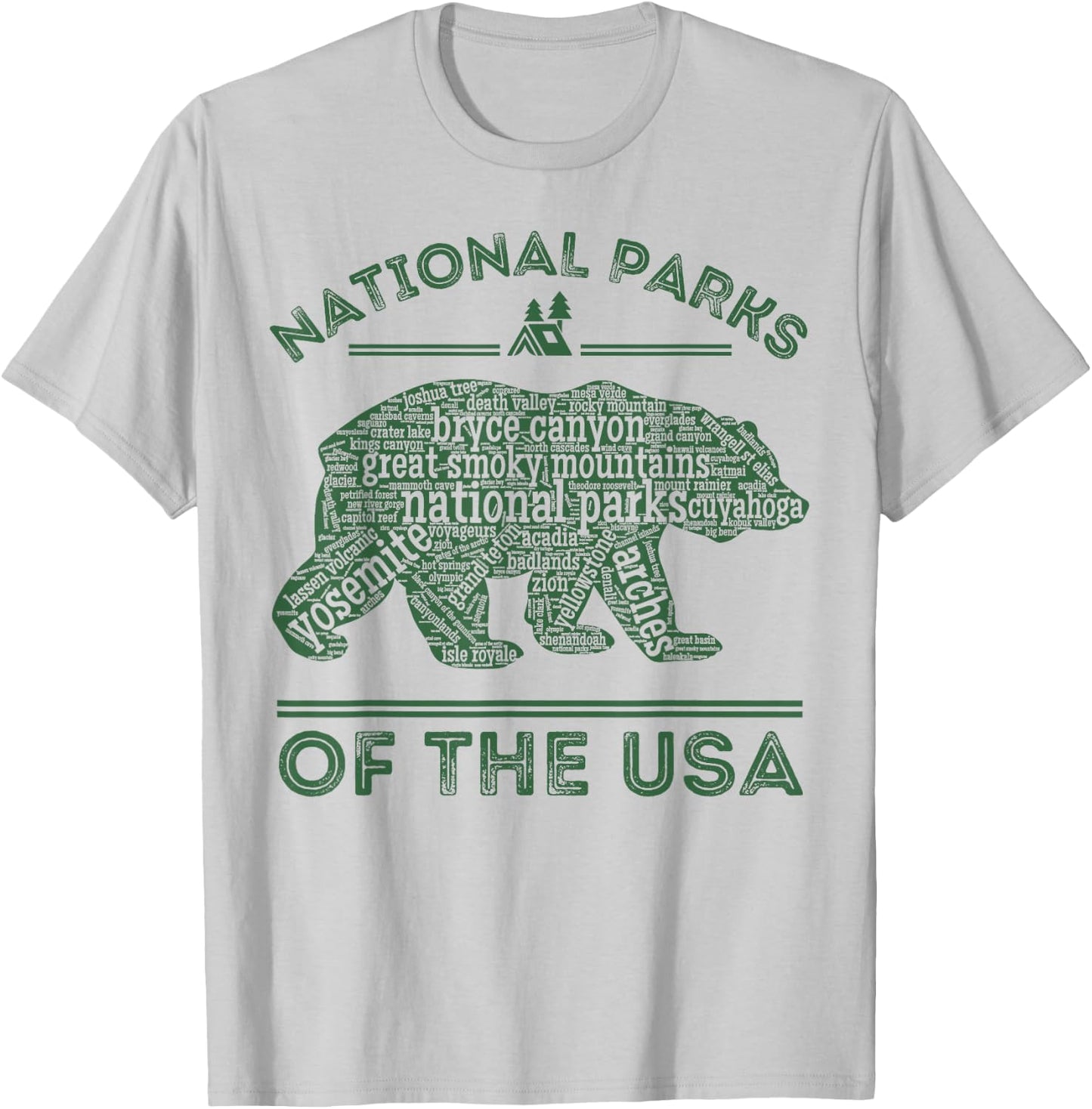 National Parks Bear Hiking Travel Camping Outdoors Retro USA Small T-Shirt - T-Shirt | Ash