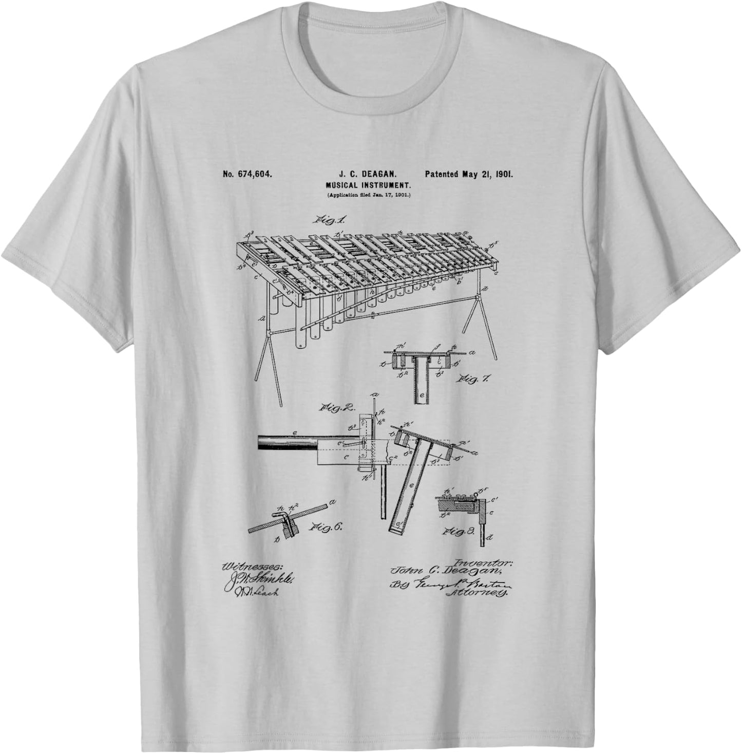 Marimba Blueprint Vintage Patent Instrument Marimba Player T-Shirt - T-Shirt | Ash