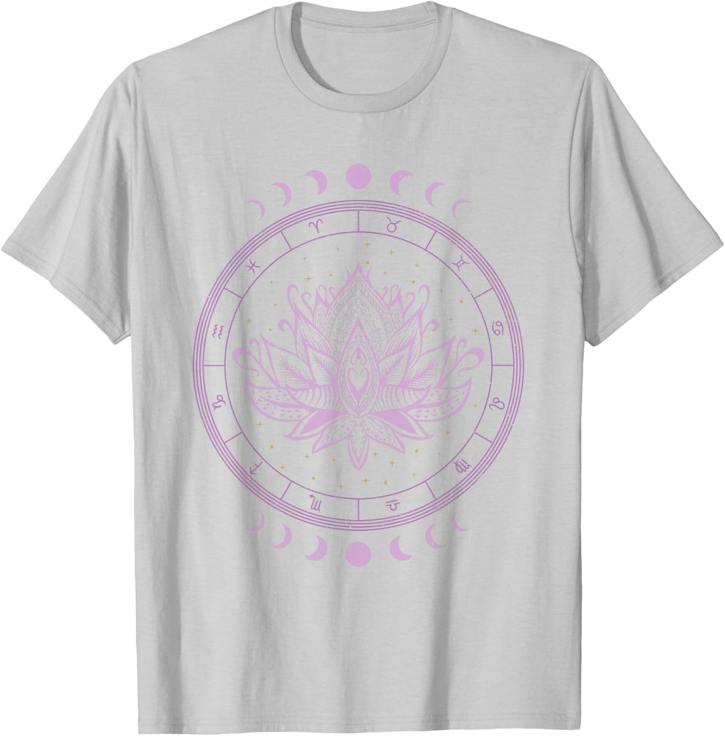 Spiritual Bohemian Yoga Astrology Zodiac Signs Lotus Flower T-Shirt - T-Shirt | Ash