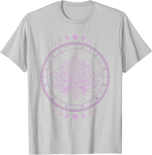 Spiritual Bohemian Yoga Astrology Zodiac Signs Lotus Flower T-Shirt - T-Shirt | Ash