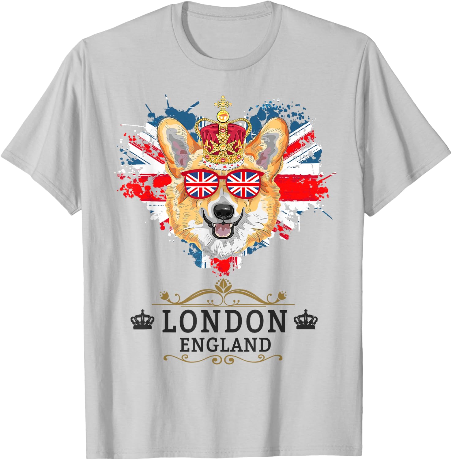 London Idea For Kids With Union Jack UK Flag & Corgi T-Shirt - T-Shirt | Ash