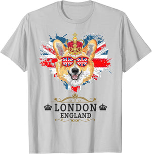 London Idea For Kids With Union Jack UK Flag & Corgi T-Shirt - T-Shirt | Ash