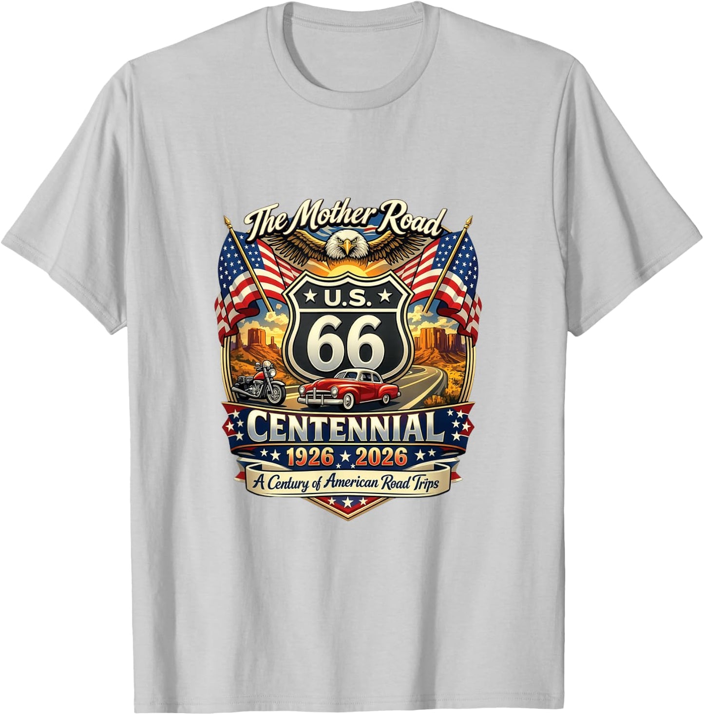 Vintage Highway 66 100 Year Anniversary Centennial Souvenir T-Shirt - T-Shirt | Ash