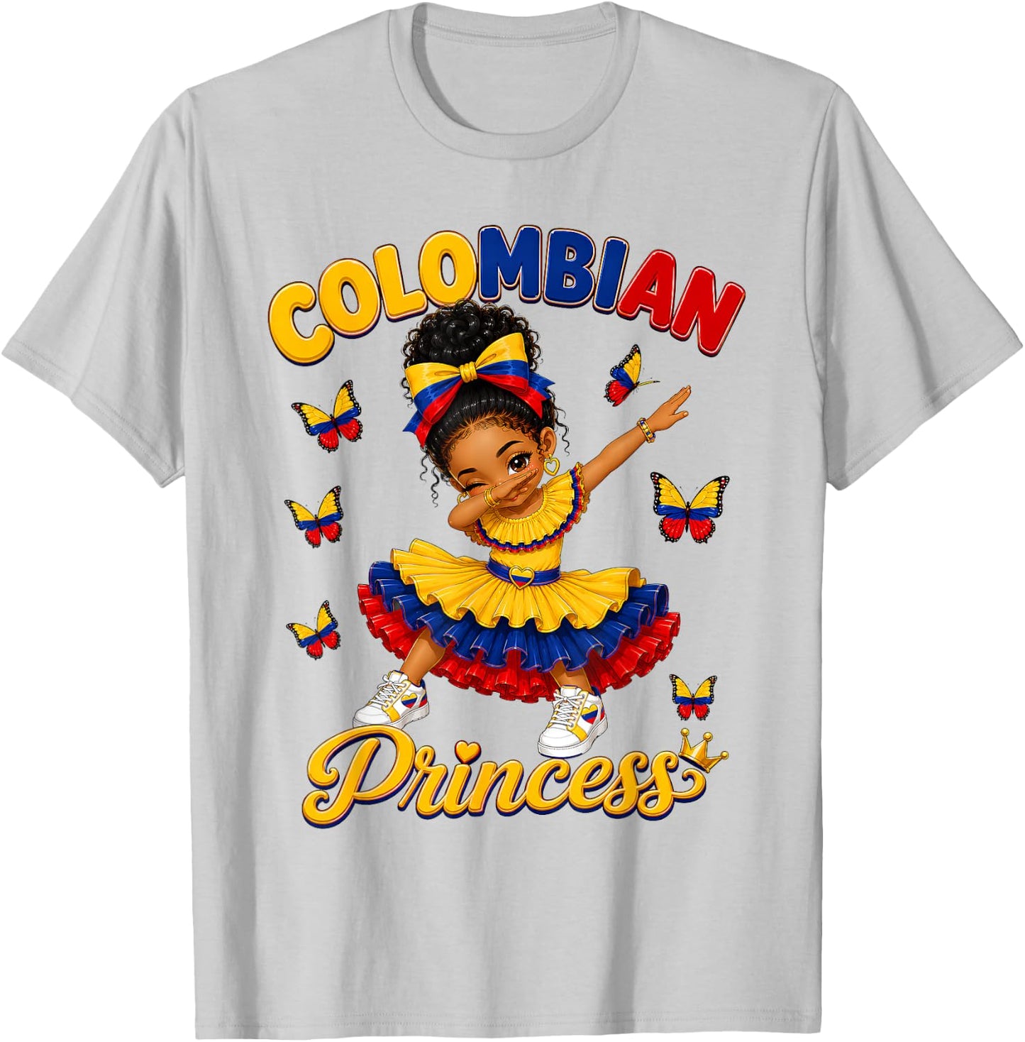 Colombia Princess Dabbing Colombian Flag Roots Girls Kids T-Shirt - T-Shirt | Ash