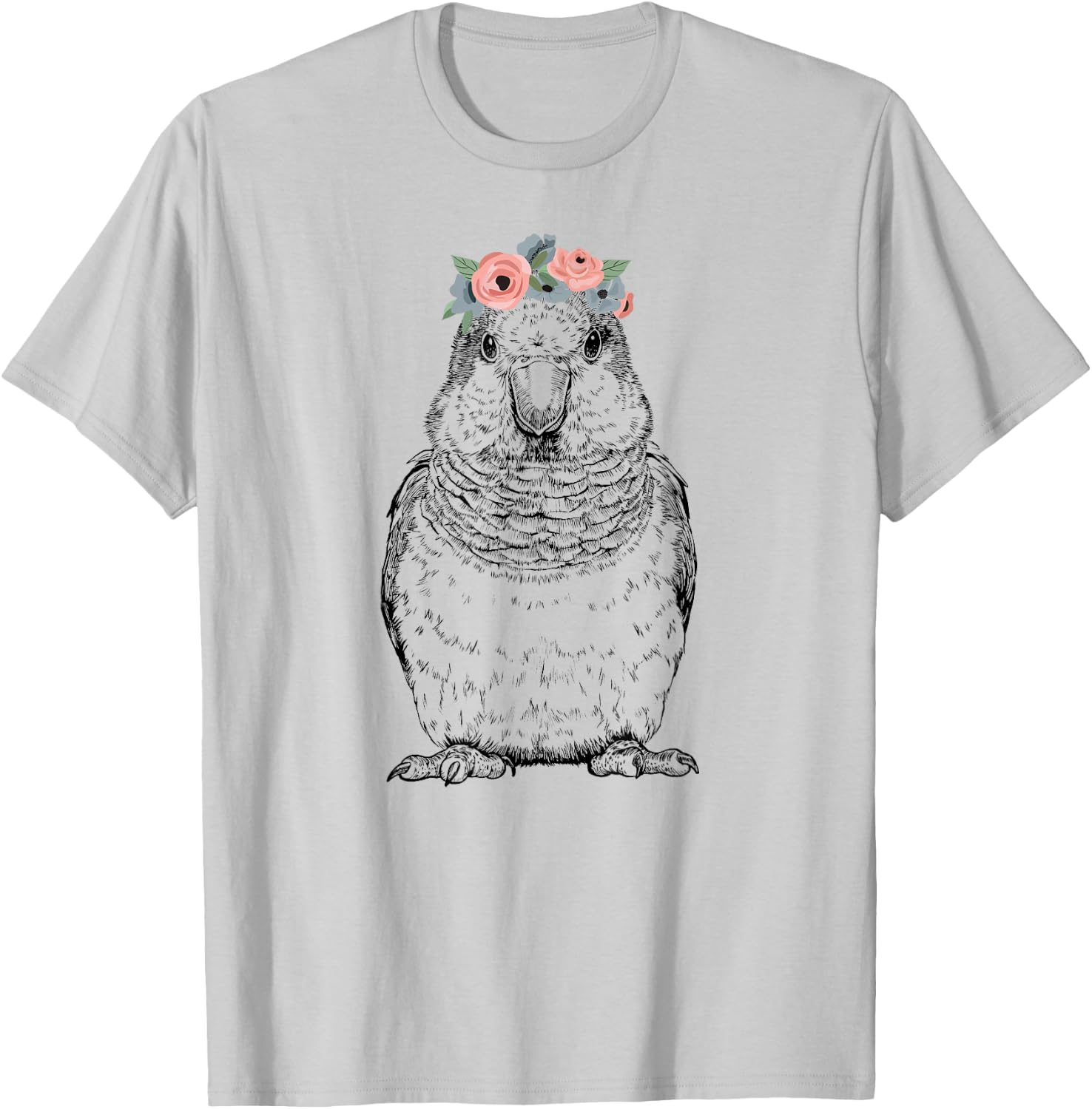 Quaker Parrot with Floral Headband Parrot Bird T-Shirt - T-Shirt | Ash