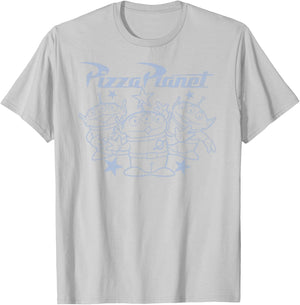 Disney Pixar Toy Story Aliens Pizza Planet Line Art T-Shirt - T-Shirt | Ash