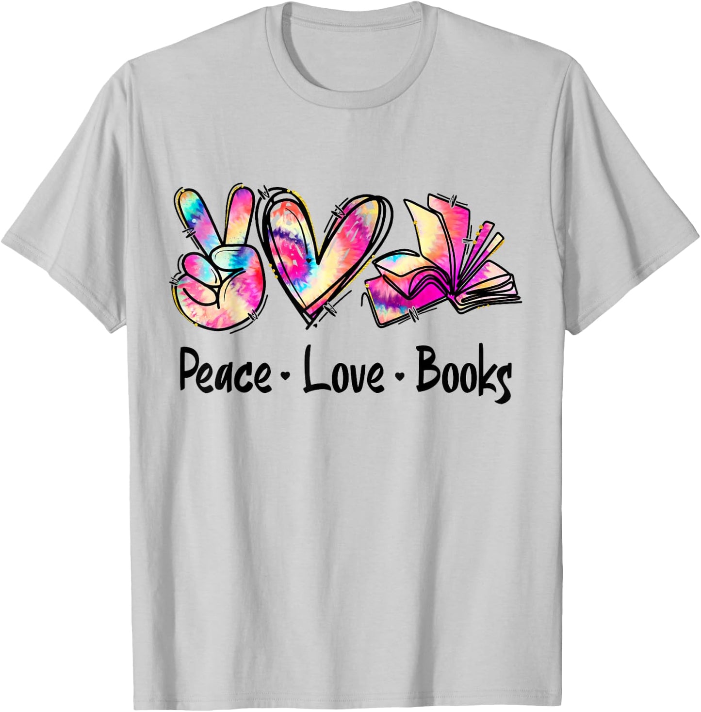 Peace Love Books Librarian Teacher Life Book Library Tie Dye T-Shirt - T-Shirt | Ash