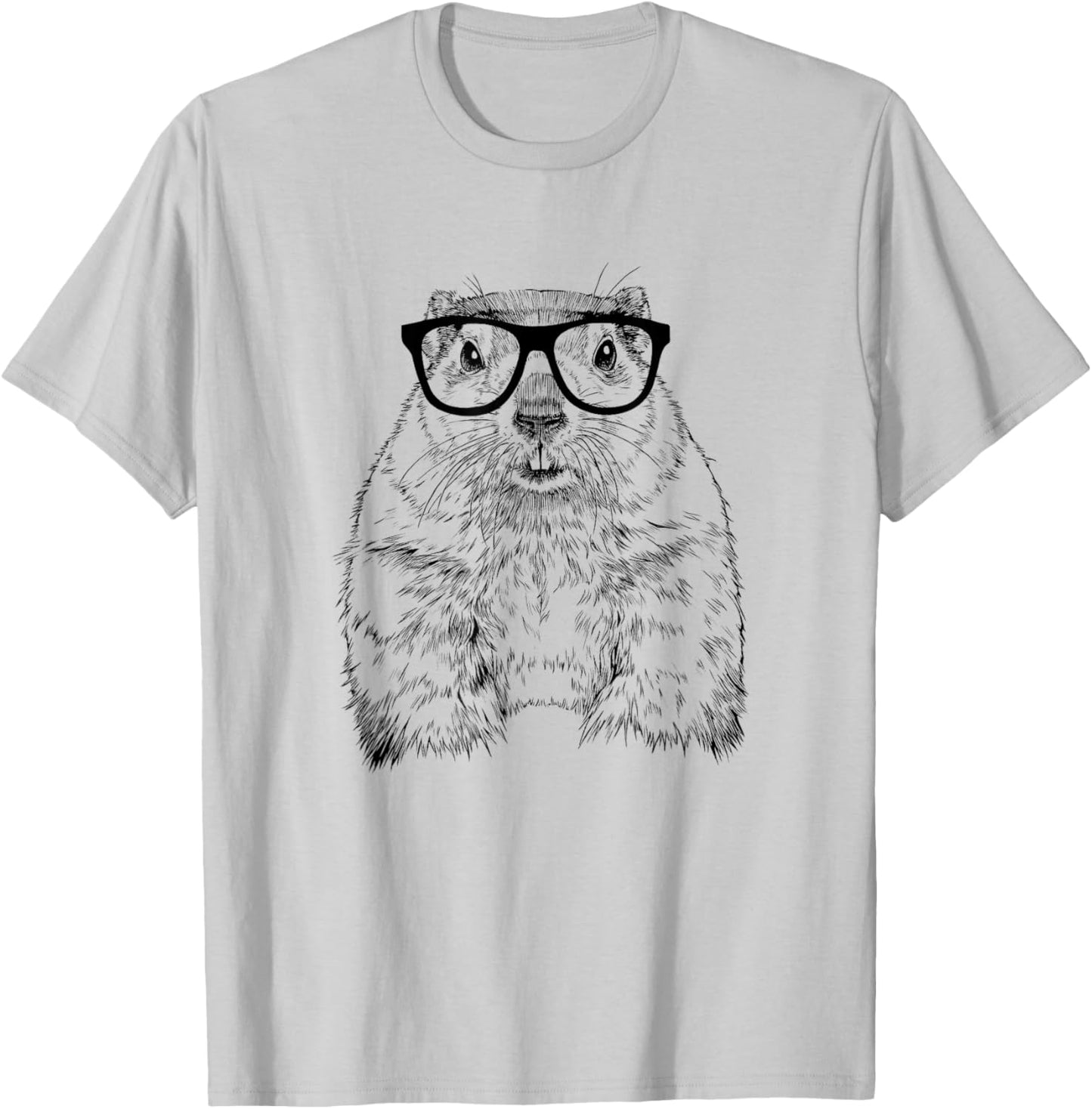The Pawster Hipster Groundhog in Nerd Glasses Adults' Grey Cotton Polyester Blend T-Shirt - T-Shirt | Ash