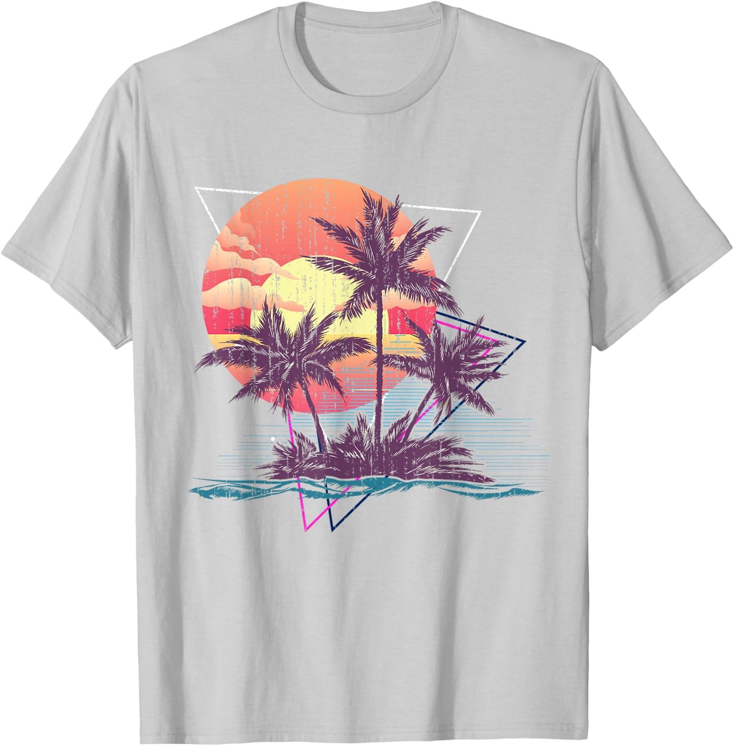 Retro Palm Trees Beach Sunset Tropical Summer Women Girls Kids T-Shirt - T-Shirt | Ash