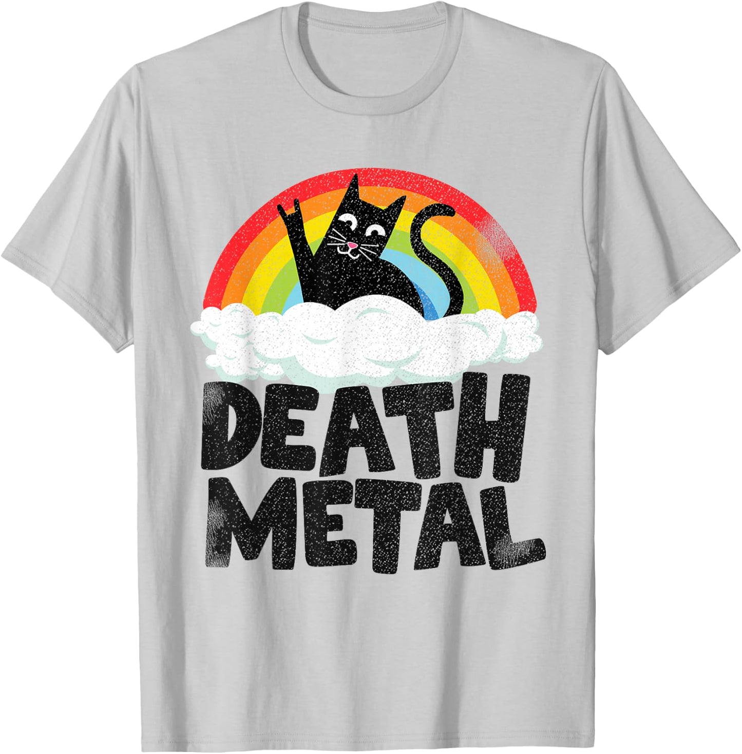 Cat Rainbow Heavy Metal Band Kids Goth Funny Death Metal T-Shirt - T-Shirt | Ash