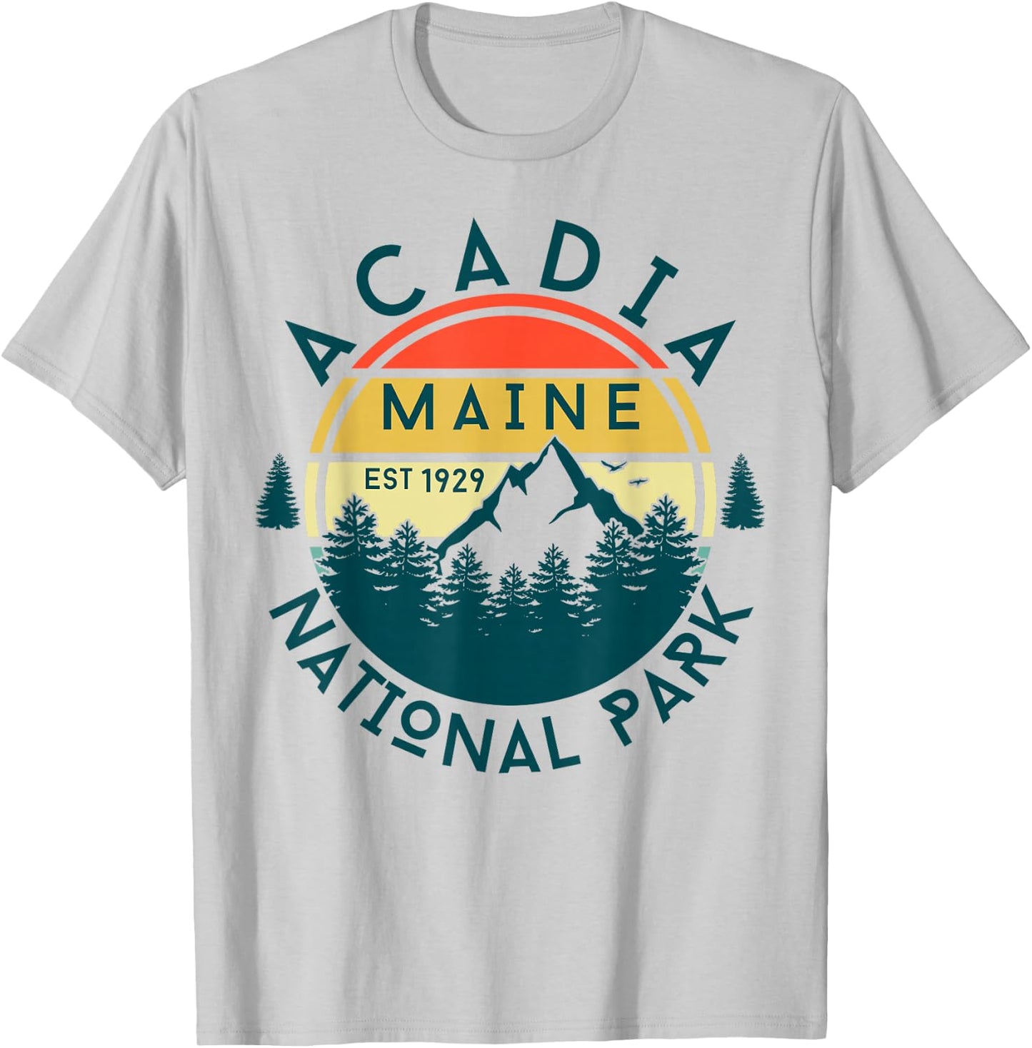 Acadia National Park Maine Mountains Nature Hiking Retro T-Shirt - T-Shirt | Ash