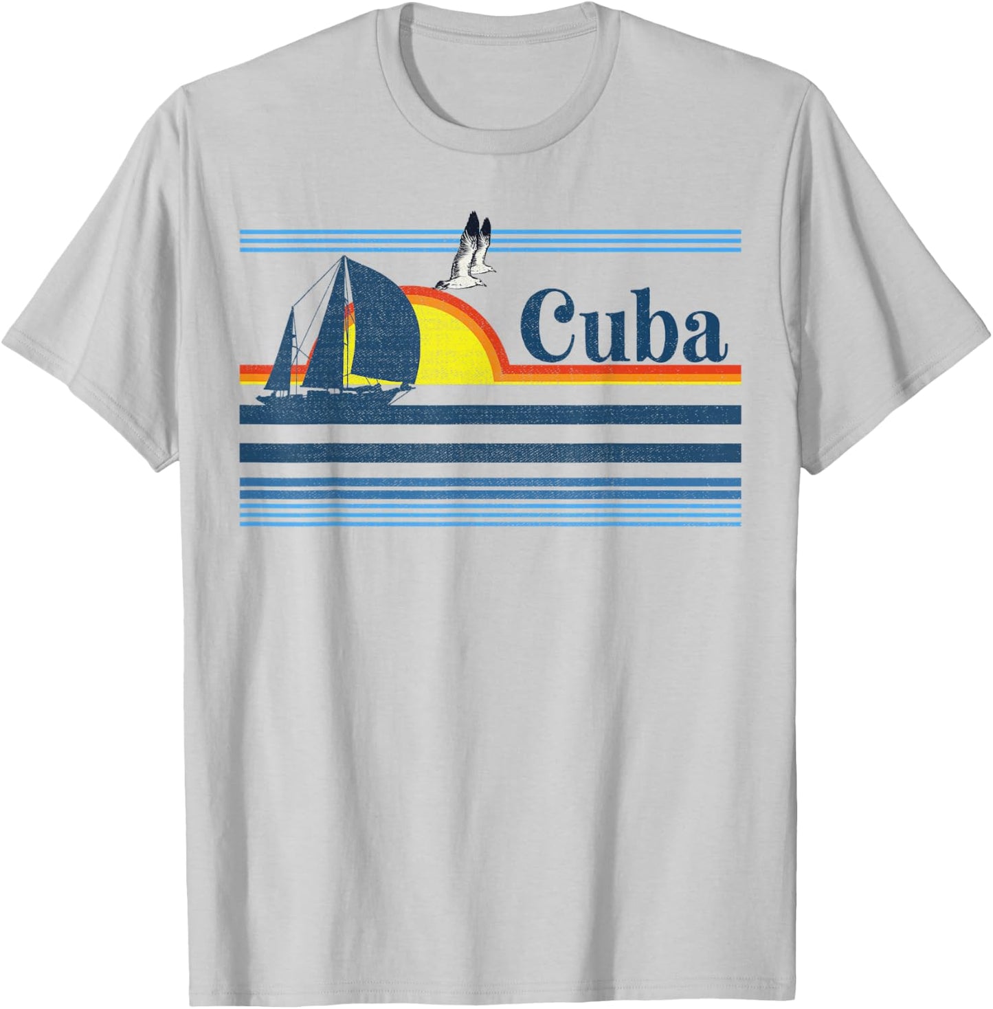 Cuba - Travel Beach Retro 70s 80s Sailing Boat Sunset Surf Men Women Kids T-Shirt - T-Shirt | Ash