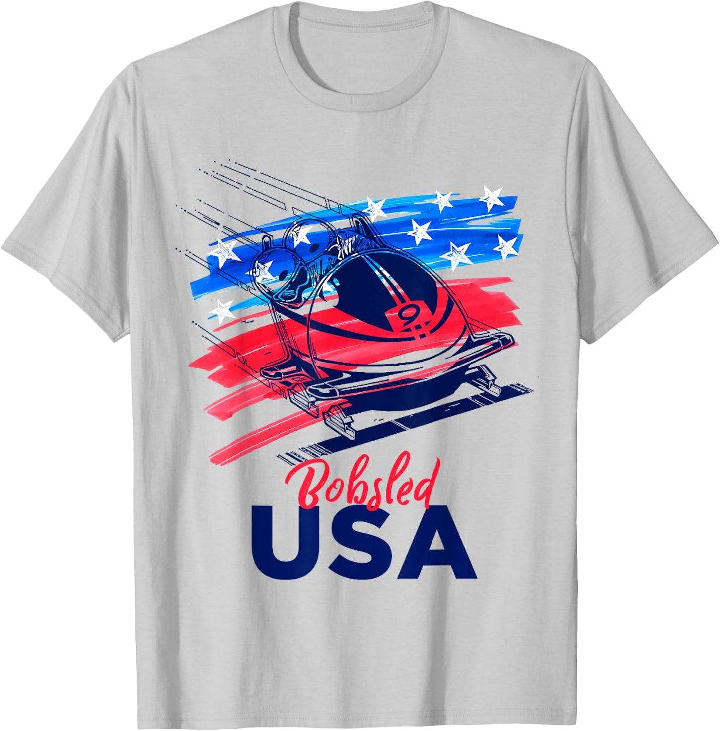 Bobsled USA Support the Team USA Flag Skeleton Winter T-Shirt - T-Shirt | Ash