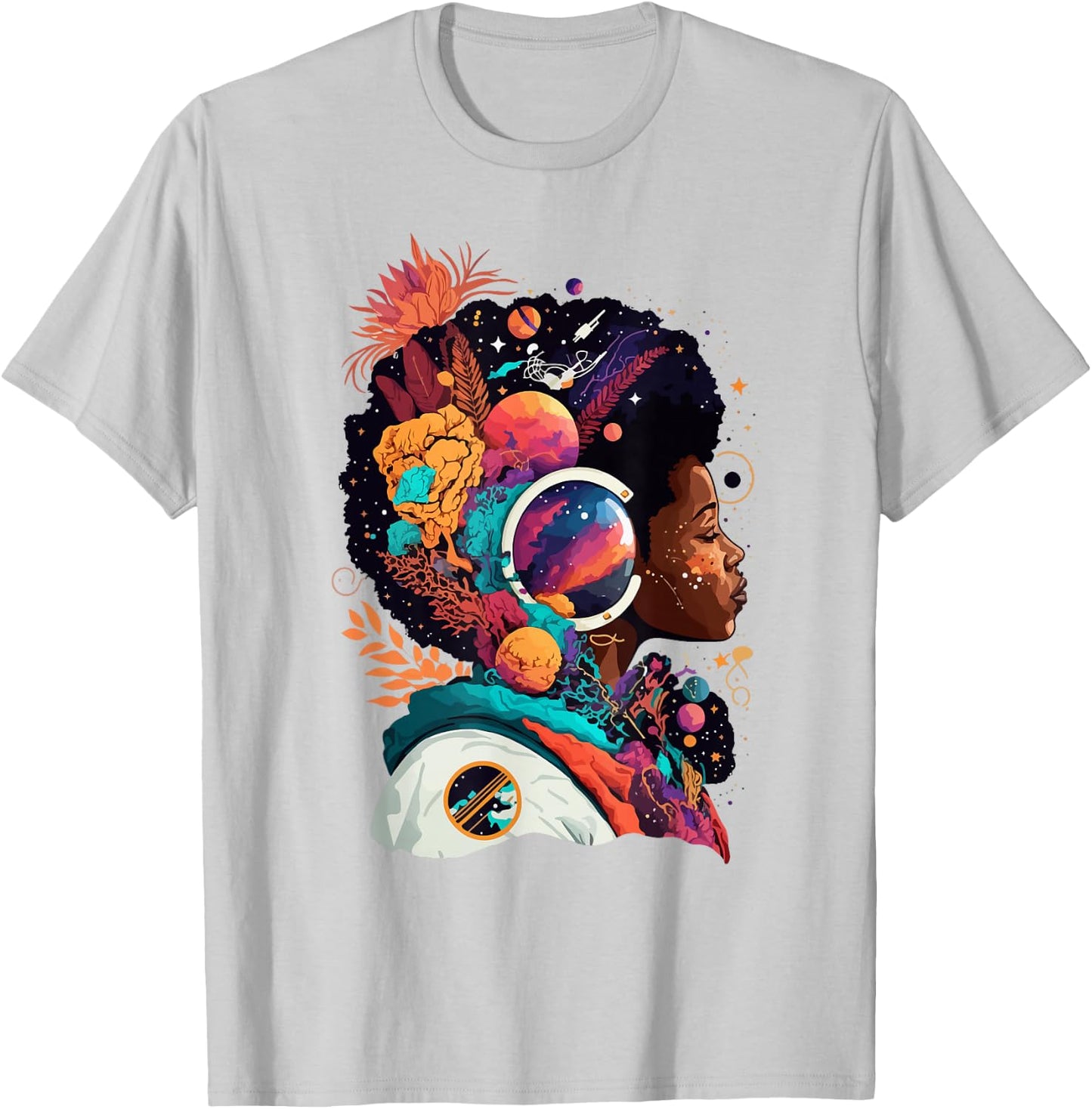 Melanin Space Astronaut African Afro woman Empowered Beauty T-Shirt - T-Shirt | Ash