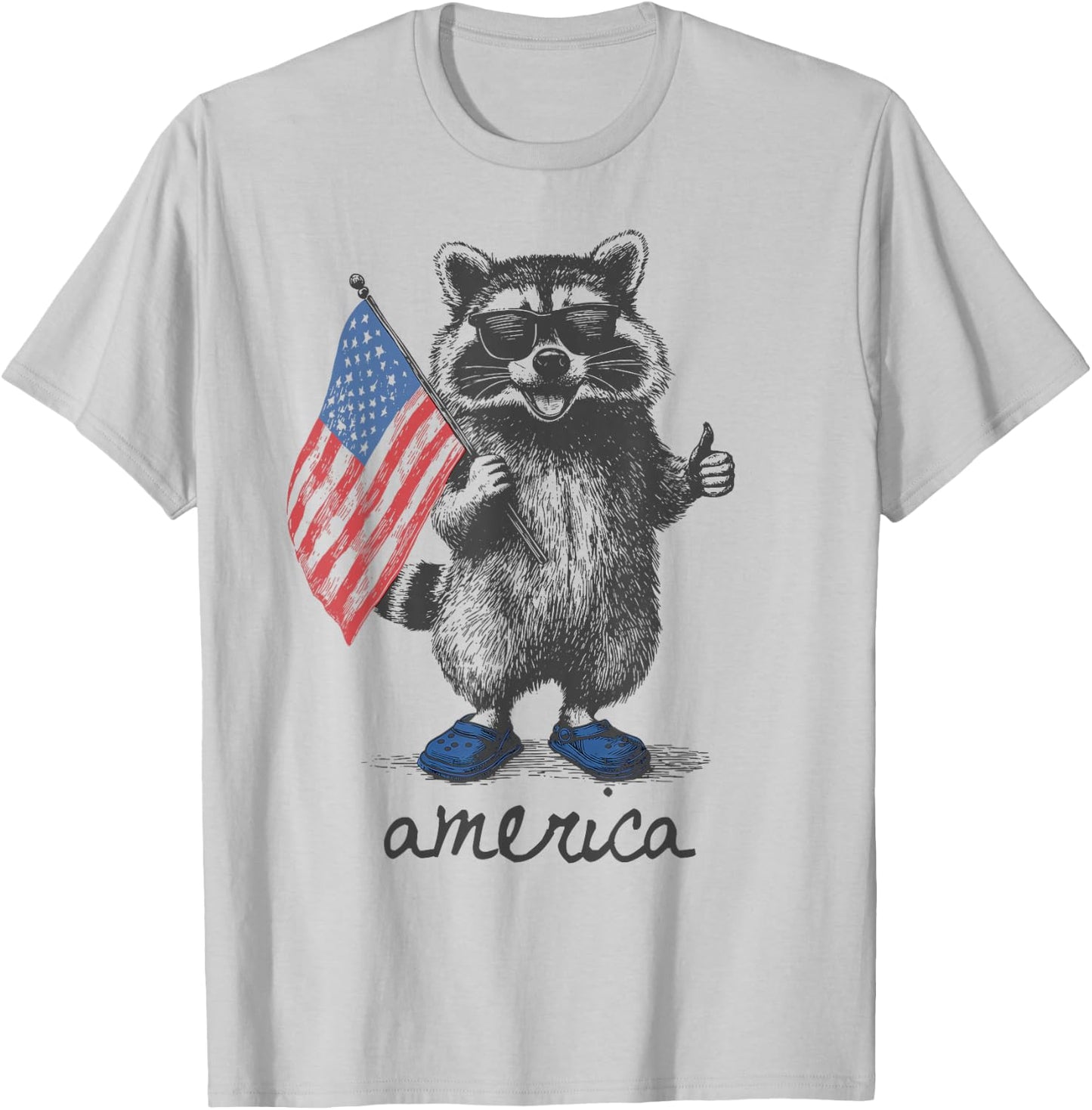American Funny Patriotic Raccoon 250 Years 4th of July T-Shirt - T-Shirt | Ash