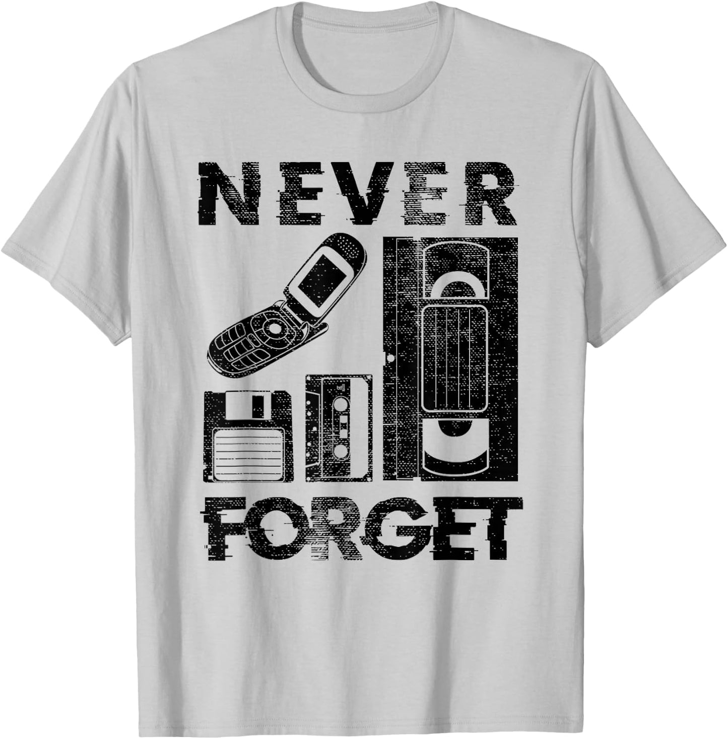 Never Forget The 90's Floppy Disk Flip Phones VHS Cassette T-Shirt - T-Shirt | Ash
