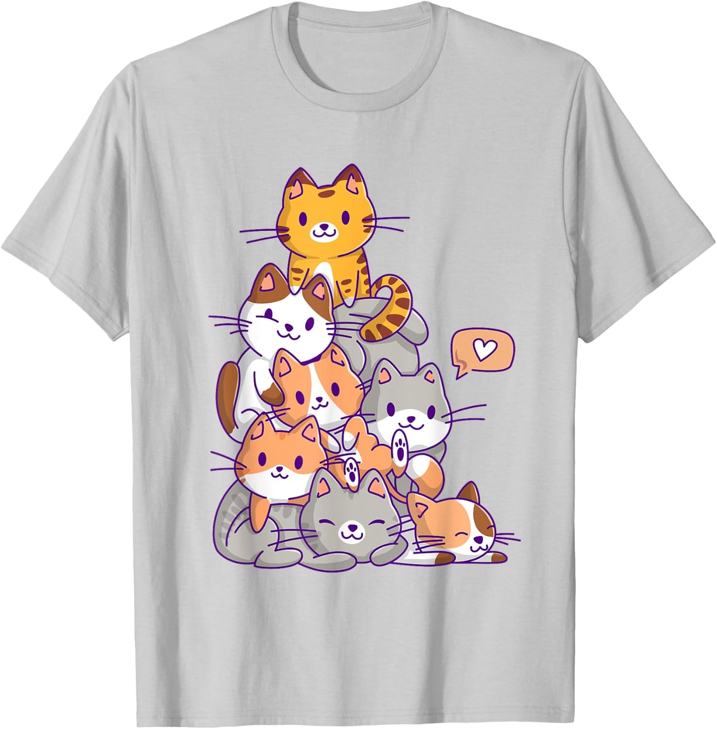 Cute Kawaii Cat Kitty Meowtain Cats Pile Chibi Women Girls T-Shirt - T-Shirt | Ash