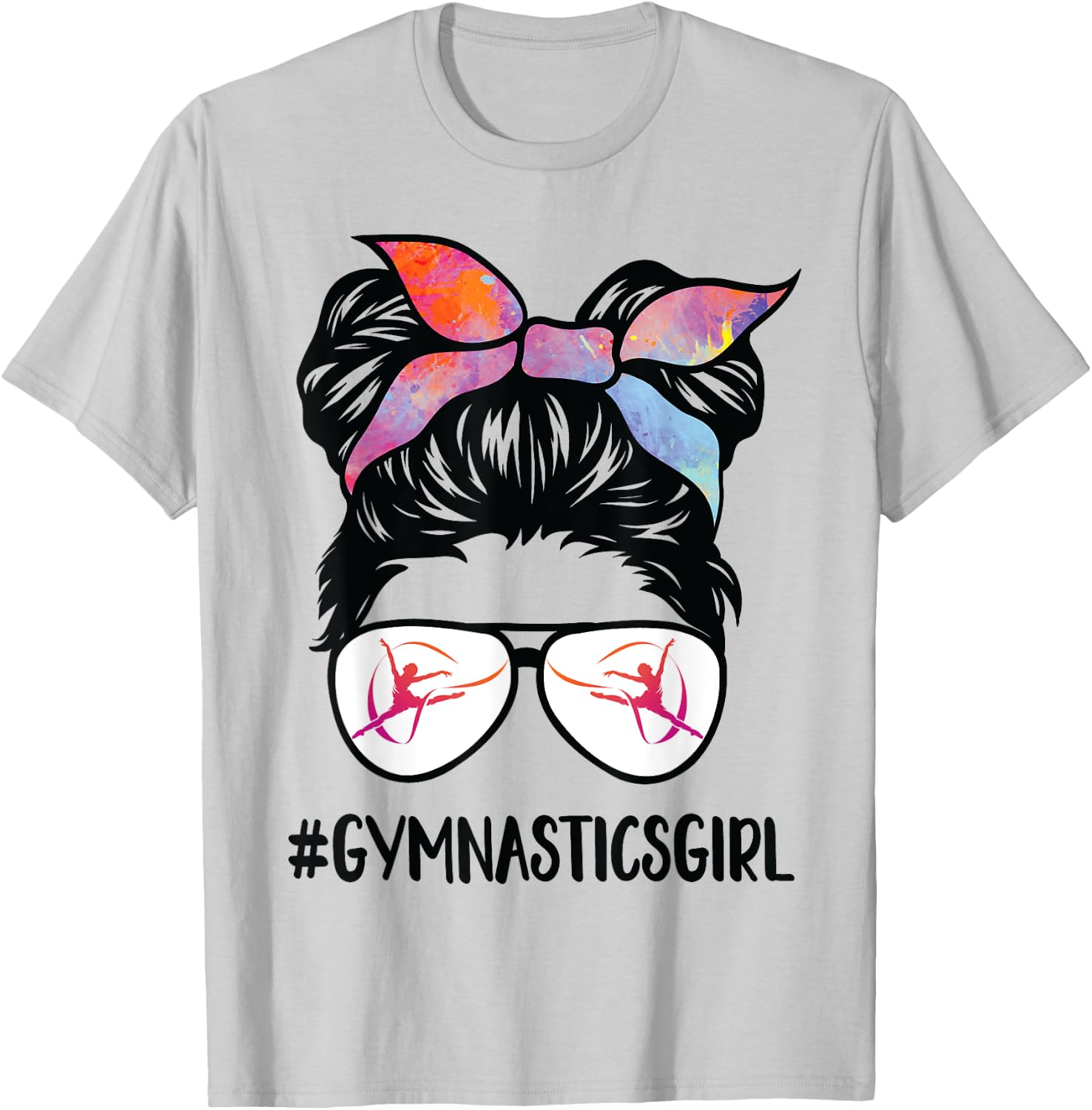 Gymnastics girl Messy Bun Hair glasses Gymnast Daughter her T-Shirt - T-Shirt | Ash