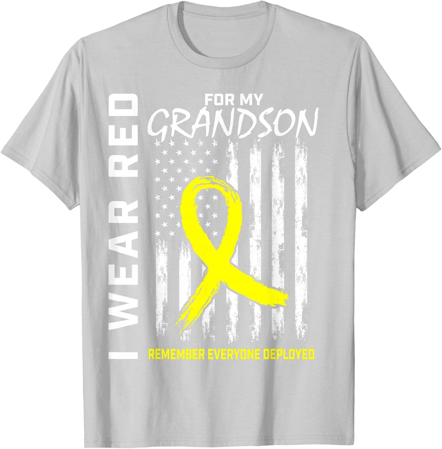 I Wear Red Grandson Yellow Ribbon Military Support USA Flag Men T-Shirt - T-Shirt | Ash