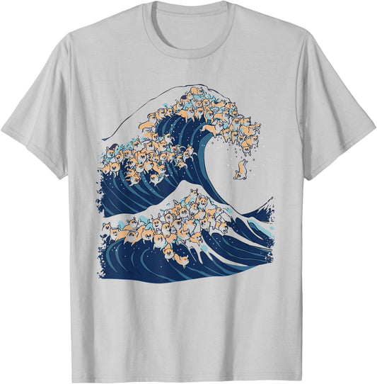 The Great Wave of Corgis T-Shirt - T-Shirt | Ash