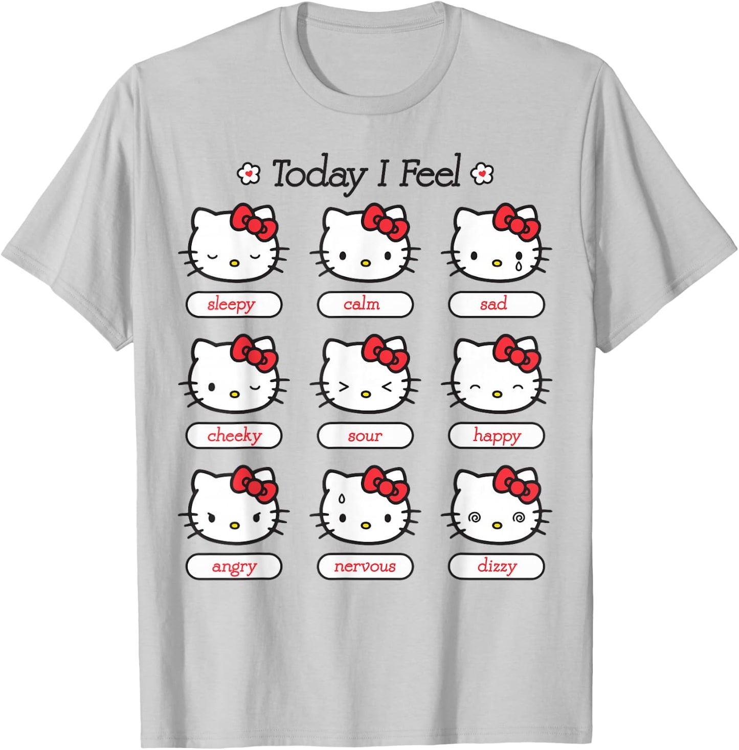 Hello Kitty Today I Feel Hello Kitty Mood Chart Sleepy Happy T-Shirt - T-Shirt | Ash