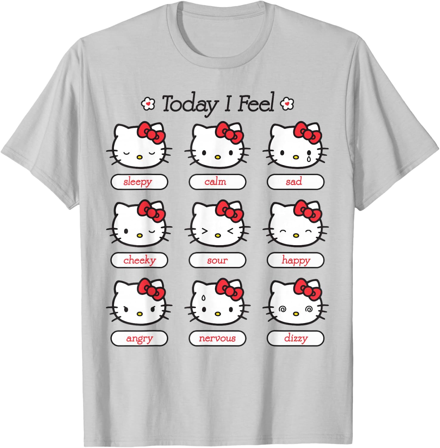 Hello Kitty Today I Feel Hello Kitty Mood Chart Sleepy Happy T-Shirt - T-Shirt | Ash