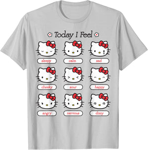 Hello Kitty Today I Feel Hello Kitty Mood Chart Sleepy Happy T-Shirt - T-Shirt | Ash
