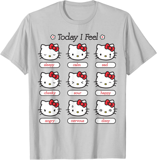 Hello Kitty Today I Feel Hello Kitty Mood Chart Sleepy Happy T-Shirt - T-Shirt | Ash