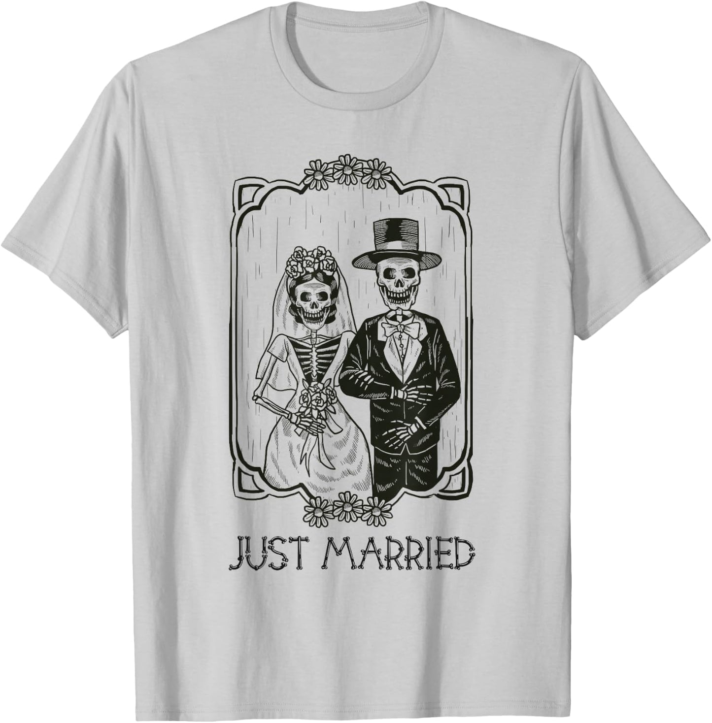 Halloween Skeletons Bride and Groom Just Married Funny T-Shirt - T-Shirt | Ash